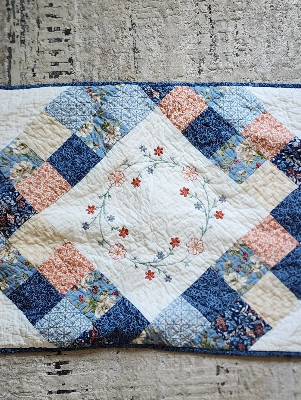 Better Homes And Harden Patchwork Floral Quilted Pillow Sham in Blue and Cream